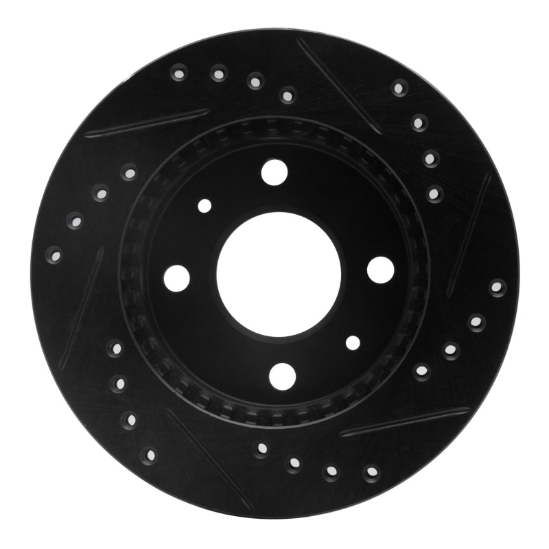 Nissan 200SX Brake Rotor (1) - Front Left - R1 Concepts - Drilled & Slotted - Black - `95-`00